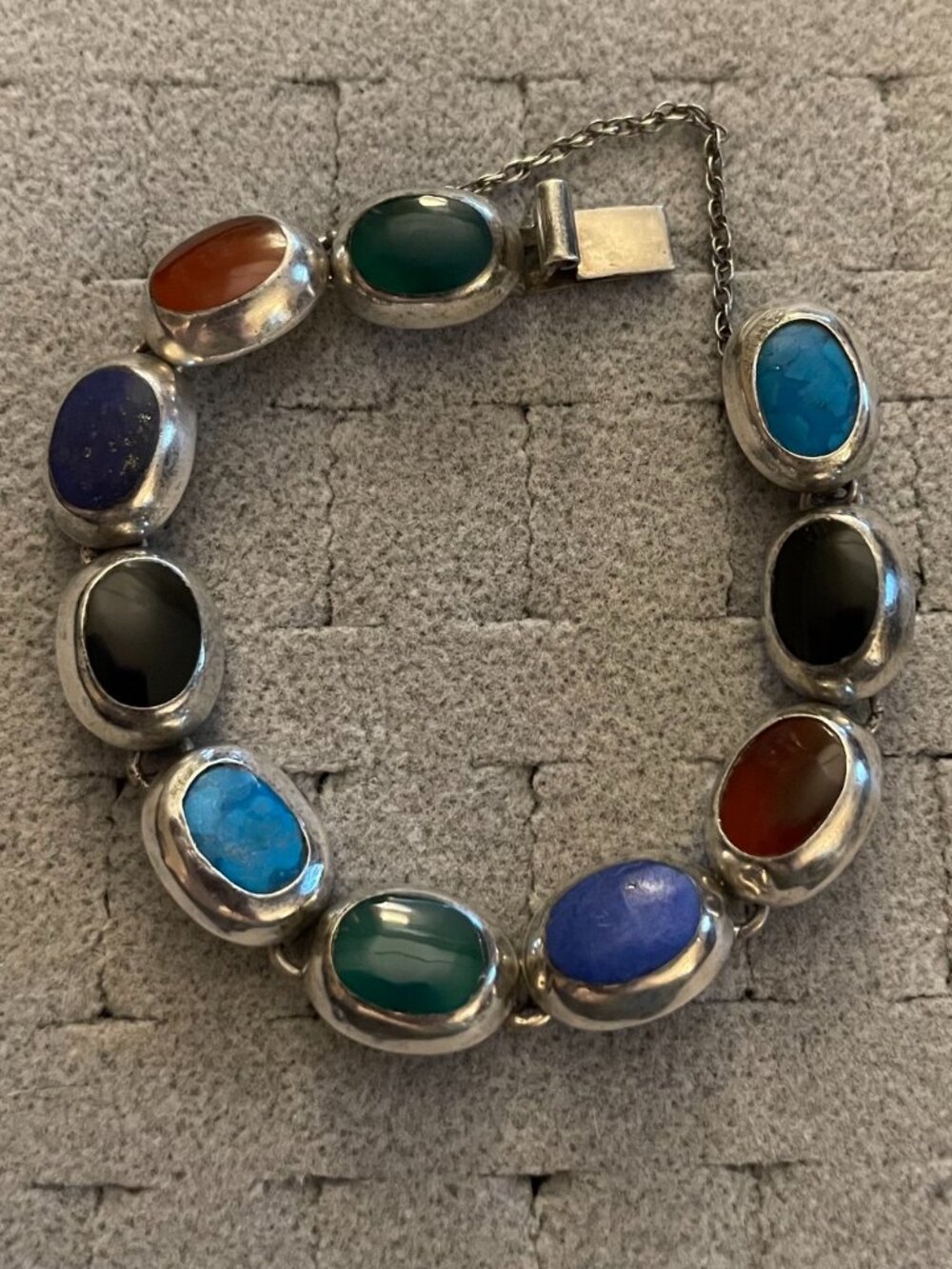 LAST Vintage TAXCO Bracelet Multi Stone 23 grams 7" 925 Mid Century Handmade - Picture 2 of 14